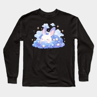 Kawaii Baby Bunny In The Cloudy Starry Night Long Sleeve T-Shirt